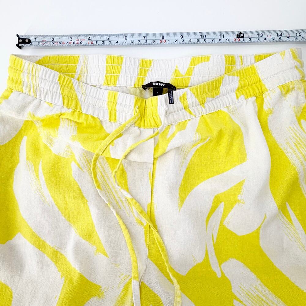 DKNY Linen Blend Wide Leg Crop Pants Yellow White Abstract Print Medium - Picture 4 of 12